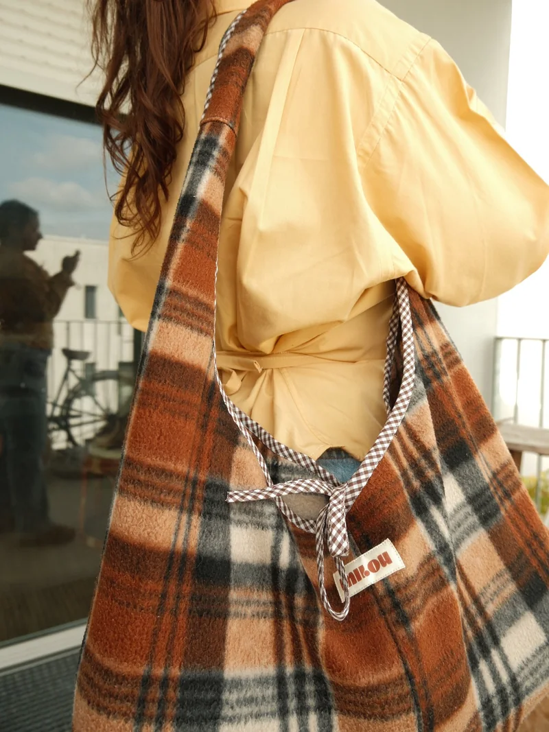Tote bag nœud en plaid